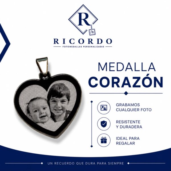 Medalla corazón de acero personalizada por Ricordo