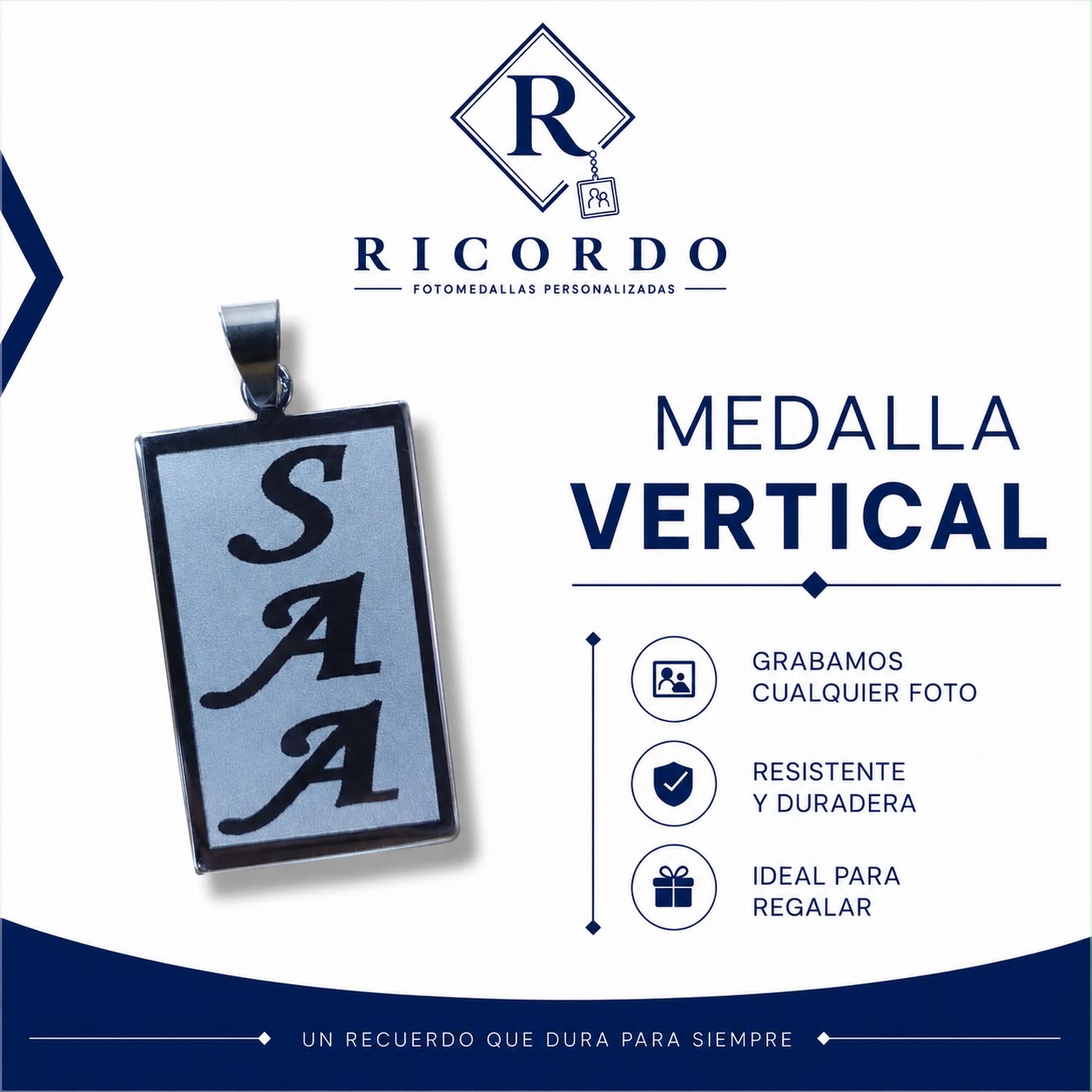 Medalla vertical de acero personalizada por Ricordo